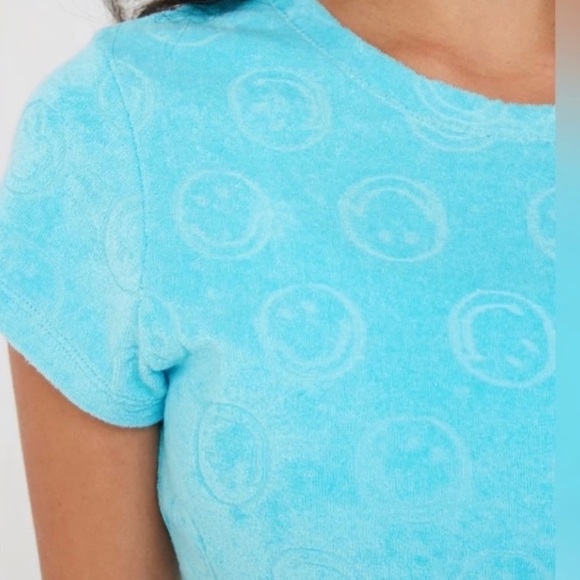 NWT Aerie Offline Smiley Face Terry Cloth Crop Top - light blue - Small - Picture 2 of 4